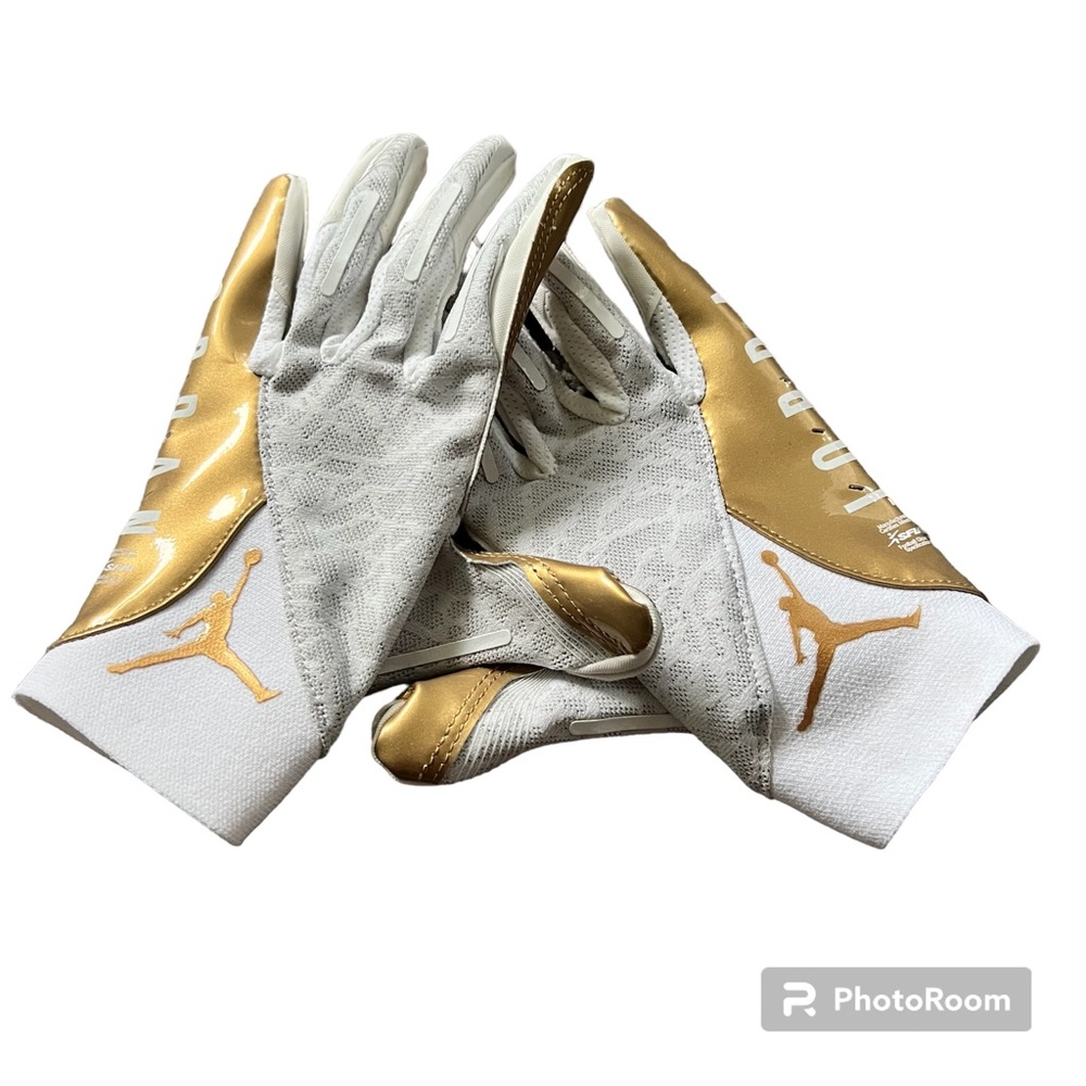 NIKE JORDAN VAPOR KNIT 4.0 METALLIC Football Receiver Gloves White Gold new